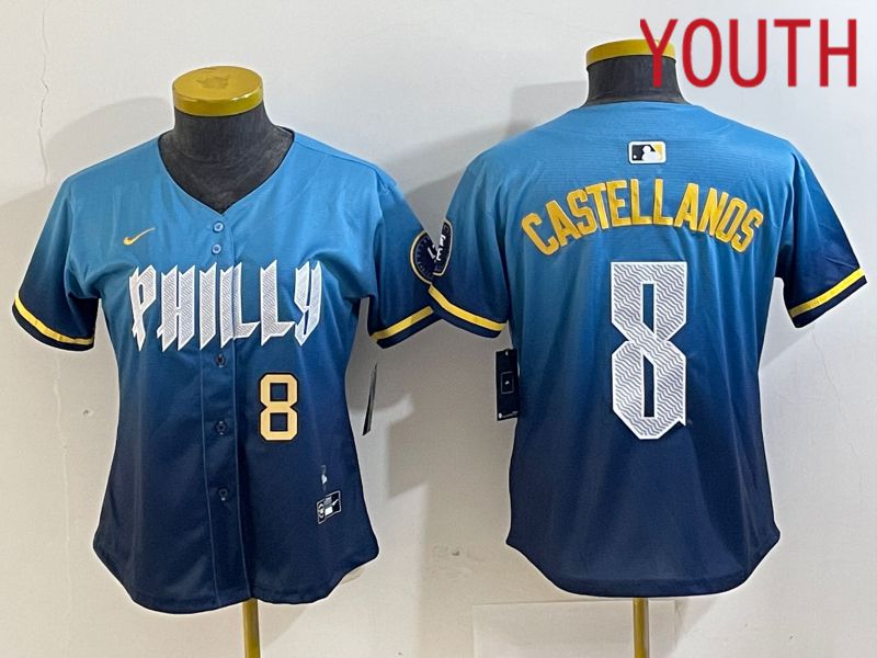Youth Philadelphia Phillies #8 Castellanos Blue City Edition Nike 2024 MLB Jersey style 3->youth mlb jersey->Youth Jersey